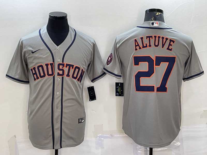 Men%27s Houston Astros #27 Jose Altuve Grey With Patch Stitched MLB Cool Base Nike Jersey->houston astros->MLB Jersey